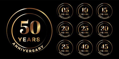 Gold Anniversary Badges  5, 10, 15, 20, 25, 30, 35, 40, 45, 50 Years Set