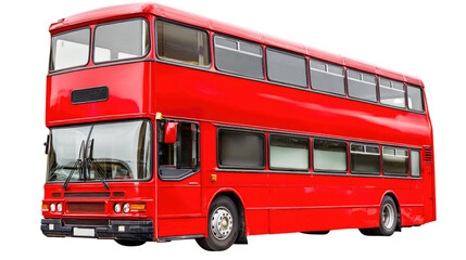 Classic Double-Decker Red Bus on White Background, Urban Transportation Vehicle for City Sightseeing Tours