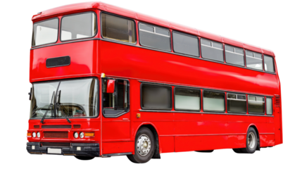 Classic Double-Decker Red Bus on White Background, Urban Transportation Vehicle for City Sightseeing Tours
