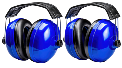 Blue and Black Noise Cancelling Ear Protectors for Industrial and Personal Use in Loud Environments