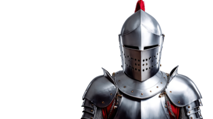 Detailed View of a Medieval Knight Armor with Polished Steel and Red Accents for Historical Representation