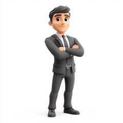 Confident Businessman in Suit with Arms Crossed Standing Tall