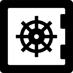 Obraz premium Black safe door with a ship s wheel lock on a light background