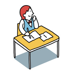 教室で授業を受けるクラスメイトのイラスト　自習する中学生・高校生