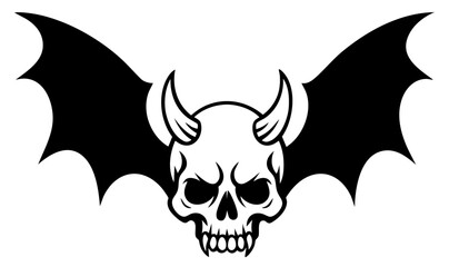 Winged demon skull with horns and bat wings — dark emblem of ancient cult, ominous night guardian collecting dying souls, carrying them to the black hive where shadows dwell