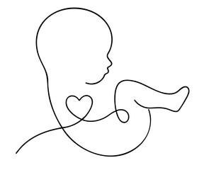 Cosmic embryo with heart symbol — mystical unborn child outline, portal of stars and galaxies within the womb, reminder that the cosmos begins in each of us