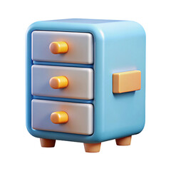 3D Cartoon Blue Nightstand with Drawers furniture isolated on a transparent background