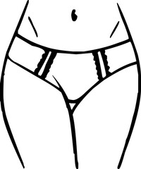A line drawing of the lower torso showing waist, hips, and upper thighs with an underwear outline.