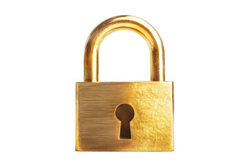 Naklejka premium Golden padlock security system lock mechanism brass metal safety keyhole protection isolated on transparent background