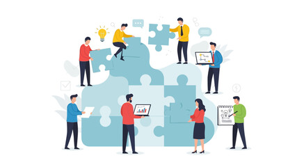 Teamwork and Collaboration People Assembling a Puzzle to Achieve Common Goals