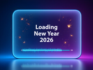 Digital Screen Displaying Loading New Year 2026 with Sparklers and Progress Bar countdown