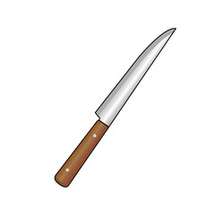 Basic kitchen knife with brown handle, vector illustration on white. 