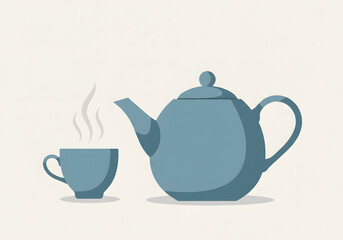 Cartoon teapot and teacup with steam illustration