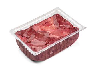 Raw chicken liver isolated on white background. Meat.