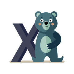 Playful Cute Bear Character with Big Alphabet X Illustration for Kids Learning, Fun Nursery Poster, Children’s Book Educational Design
