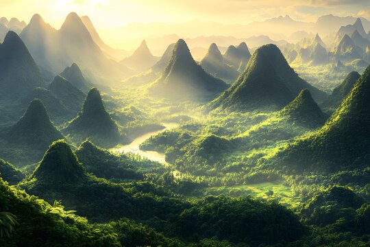 Sunrise Over Karst Mountains