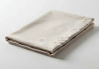 Folded beige textile linen cotton fabric background copy space