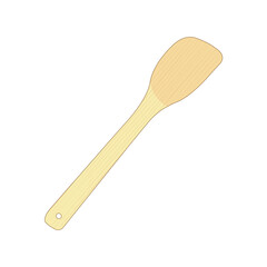 Simple wooden kitchen spatula or turner on a clean white background, vector icon.
