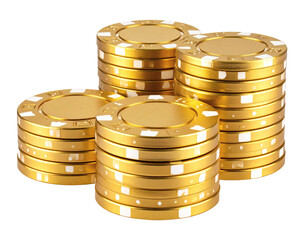 Golden poker chips stacked high representing wealth, luxury, and the thrill of winning big in games of chance