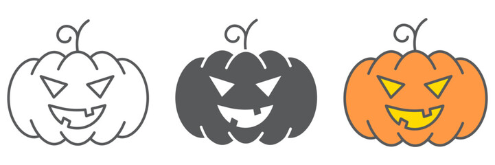 Halloween pumpkin icon collection, holiday and halloween, pumpkin vector icon, vector graphics, editable stroke outline sign, eps 10.