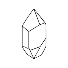 A line drawing of a crystal with facets.