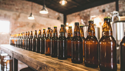 A row of colorful craft beer bottles displayed together highlighting the diversity of artisanal brewing styles