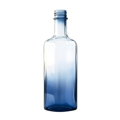 Elegant Empty Glass Bottle with Ombre Blue Tint Isolated on White Background