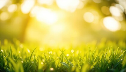 Obraz premium Sunlight illuminates fresh green blades of grass in a close up view capturing the beauty of the natural world