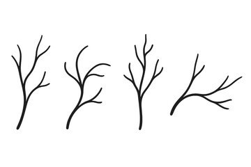 Naklejka premium Minimalist Tree Branch Designs Vector Set, Natural Organic Shapes, Simple Line Art Branch Silhouettes Collection, Botanical Elements for Decoration, Transparent Background, Elegant Nature Illustration