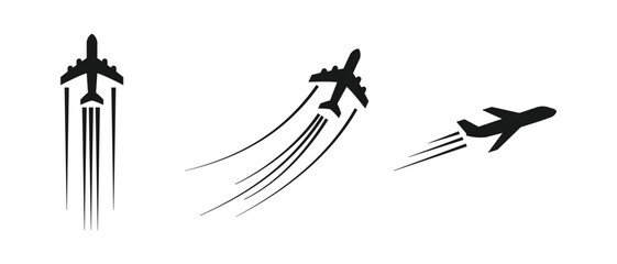 Vector art of flying plane with trail symbol, aeroplane icon with trace path, flight, travel, fly, jet, aircraft, aeroplane