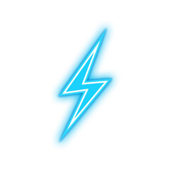 Glowing Blue lightning bolt icon on transparent background.