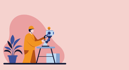 Engineer operates a robotic arm, symbolizing automation, innovation, and technological advancement. Perfect for industrial, scientific, or future tech concepts.