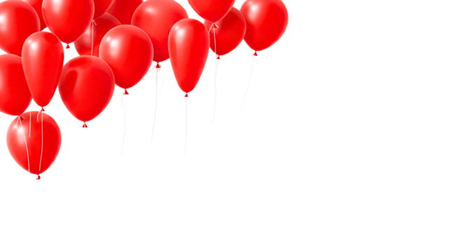 Red balloon background copy space transparent PNG, isolated background cutout. Floating balloons festive, celebration, party, birthday graphic element


