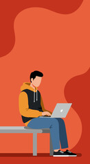 A young person sits casually, focused on working or studying on a laptop. Ideal for themes of remote work, education, or digital lifestyle.