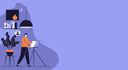 A person works diligently on a laptop on a stand in a modern home office, illustrating remote work, productivity, and contemporary professional life.