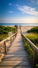 Wooden boardwalk leading to beach