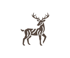 Fototapeta premium Brown stylized deer with geometric patterns on its body standing on a white background