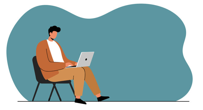 A focused man works remotely on his laptop, embodying modern digital productivity and flexible lifestyle. Ideal for business, education, or tech concepts.