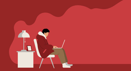 Man working on laptop at home, symbolizing remote work, online education, or digital lifestyle. Ideal for technology, business, or casual living concepts.