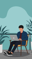 A person works remotely on a laptop from a relaxing outdoor patio or balcony, embodying modern work flexibility and a balanced lifestyle.