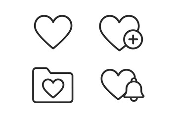 Wishlist and Favorites Heart Icon Set, Outline Symbol Collection, Add to Wishlist Button, Favorite List Folder, Notify Alert, Minimalist Vector, UX UI Web App Design, Transparent Background