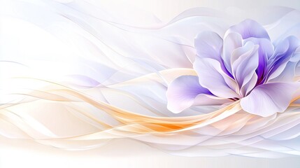 Fototapeta premium White flower on blue-white background with orange swirl