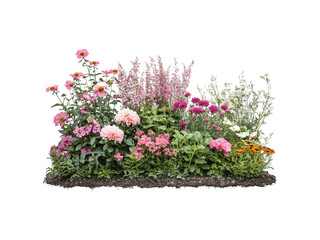 Naklejka premium Colorful clusters of blooming flower bushes with vibrant petals and lush foliage