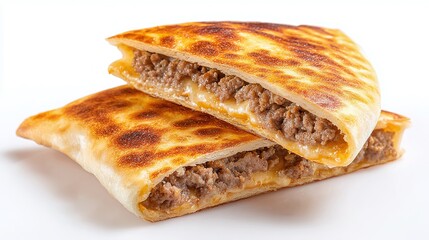 Stacked meat and cheese filled pastries, baked to golden perfection. Delicious handheld comfort food, ready to be enjoyed. Savory snack.