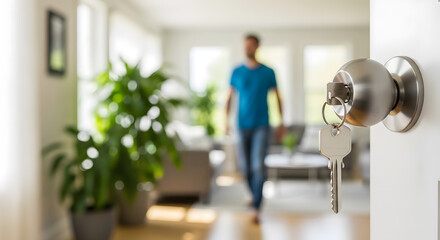 New Homeowner Keys to Happiness & Fresh Start, Entering a Bright, Airy Modern House