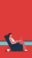 Person working comfortably from home on a laptop in an armchair, depicting modern remote work or digital learning.