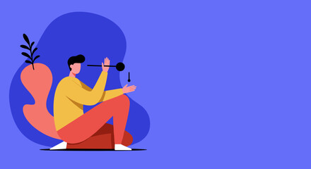 Vibrant illustration of a person engaged in sound or music, symbolizing creative expression, focused listening, and digital communication.