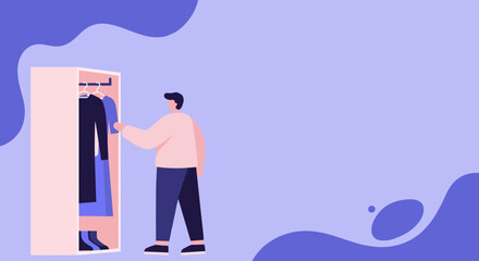 Man selecting clothes from a closet, representing daily routine, fashion, organization, and personal style. Ideal for lifestyle, shopping, or home decor concepts.