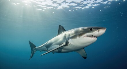 Fototapeta premium Great white shark in ocean depths