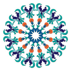 Evil eye beads follow each other's mandala patterns, blue evil eye beads